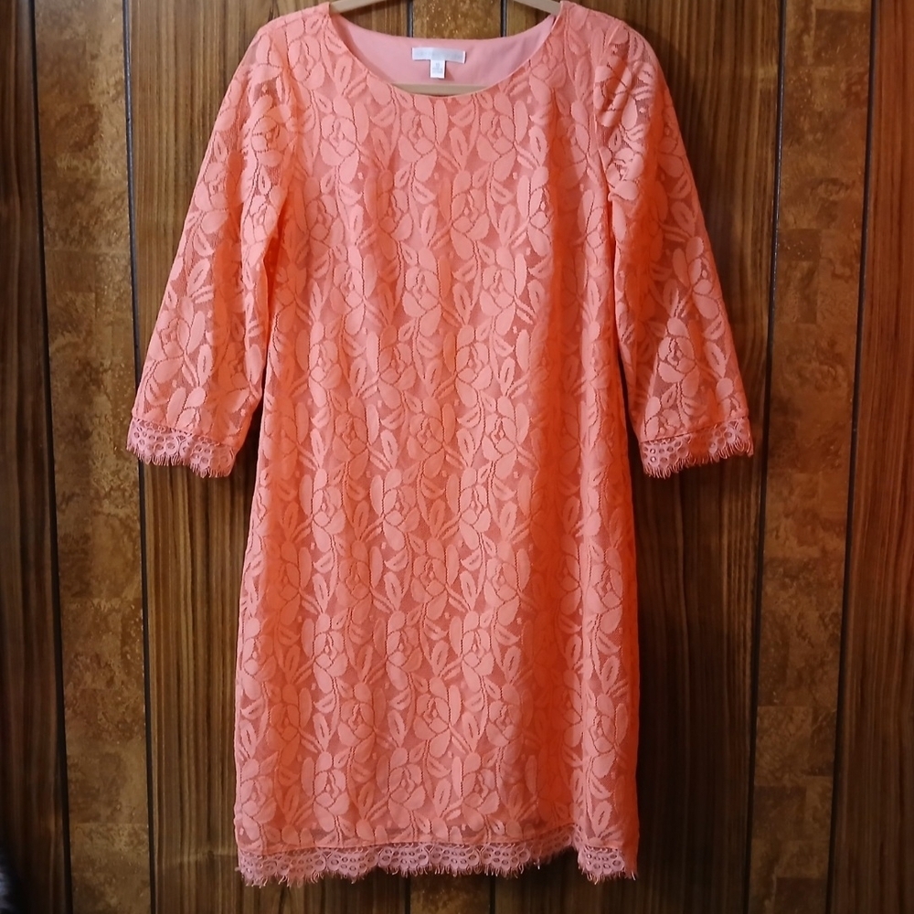 London Times Lace Dress with 3/4 Sleeves